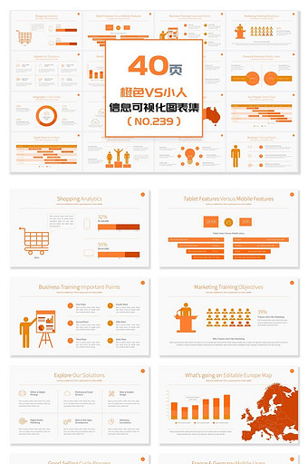 40页橙色VS小人信息可视化PPT图表图片