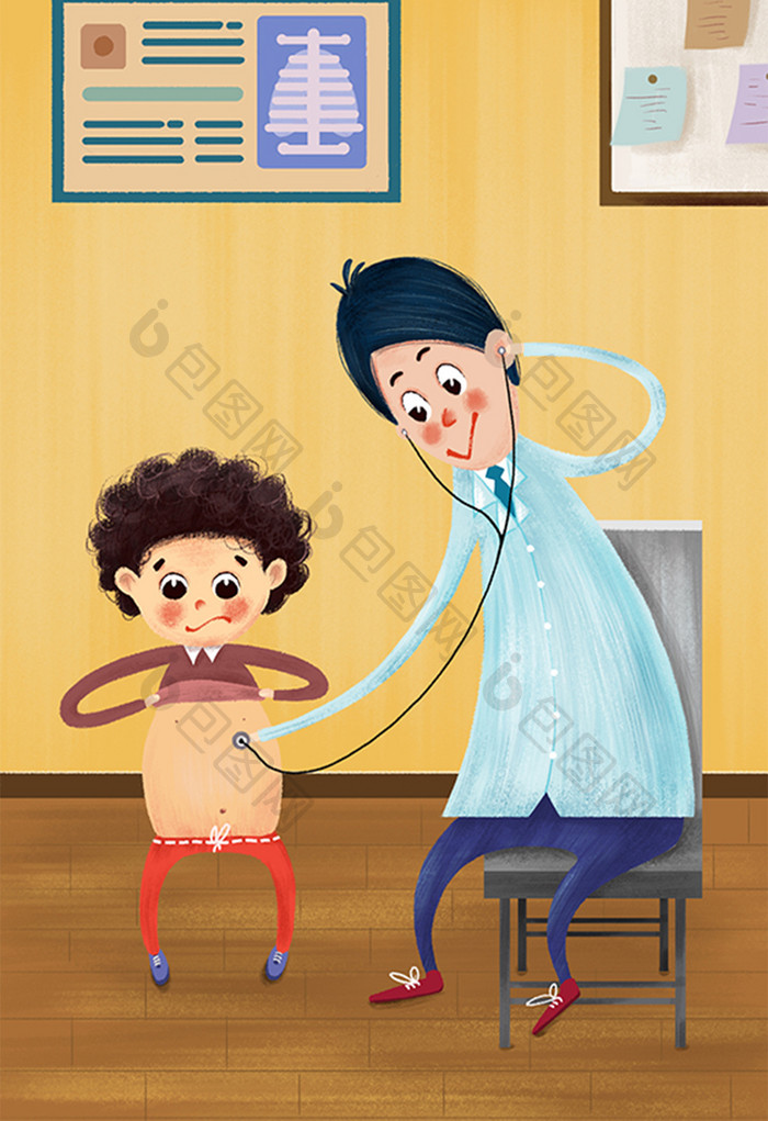 医疗健康体检小孩就医手绘插画海报
