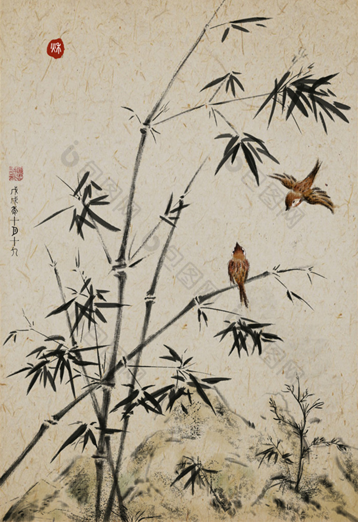 中国画做旧写意花鸟图片