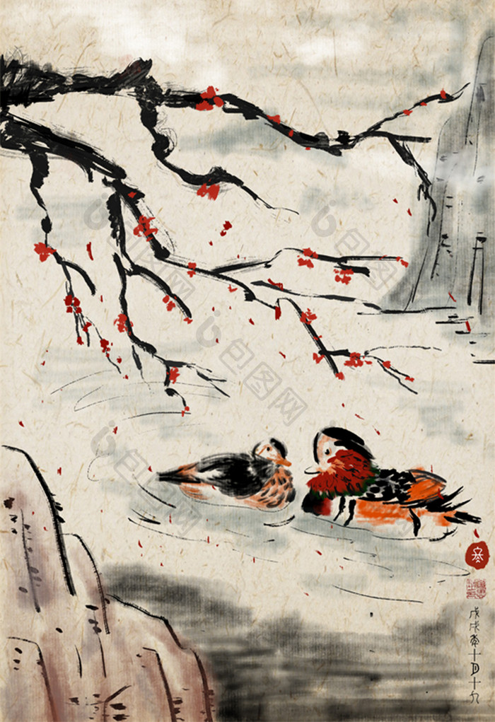 中国风水墨鸳鸯戏水】图片下载-包图网