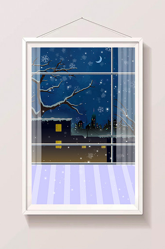手绘冬天窗外的雪插画背景图片