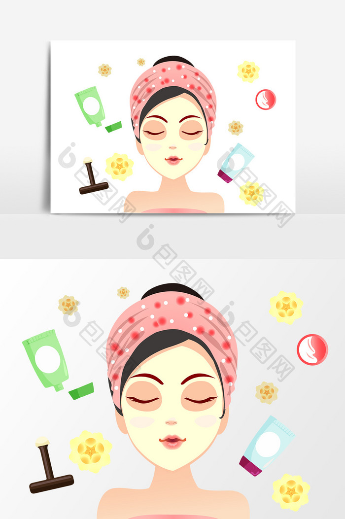 卡通女性护肤美容设计元素