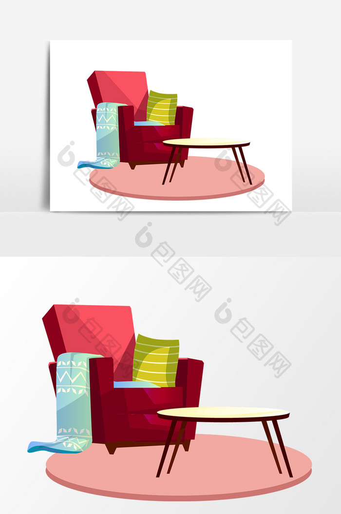 卡通沙发桌子设计元素