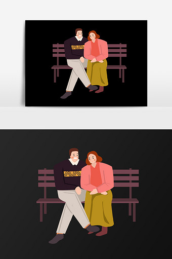 手绘在长凳上休息的两个人插画元素图片