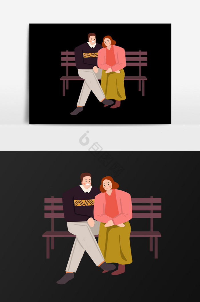 在长凳上休息的两个人插画图片