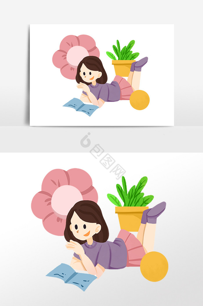 国际儿童日趴着看书小女孩