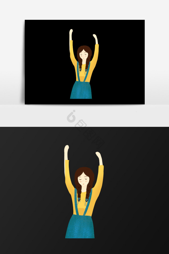 挥舞双臂的女孩插画图片