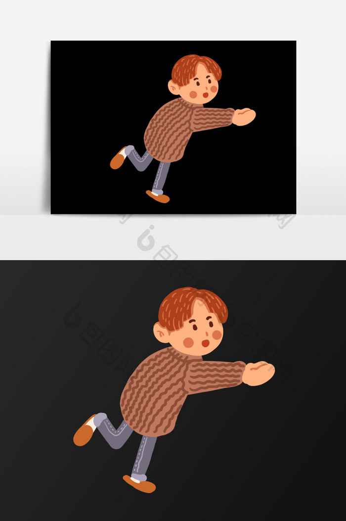 手绘奔跑的男孩插画元素