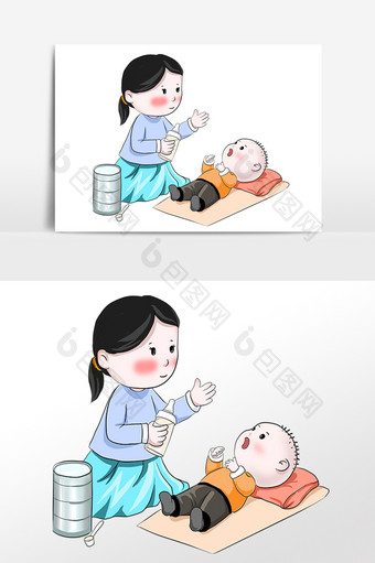 卡通妈妈喂宝宝喝奶粉母婴素材图片