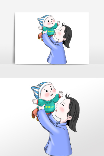 卡通妈妈抱着宝宝举高高母婴图片下载