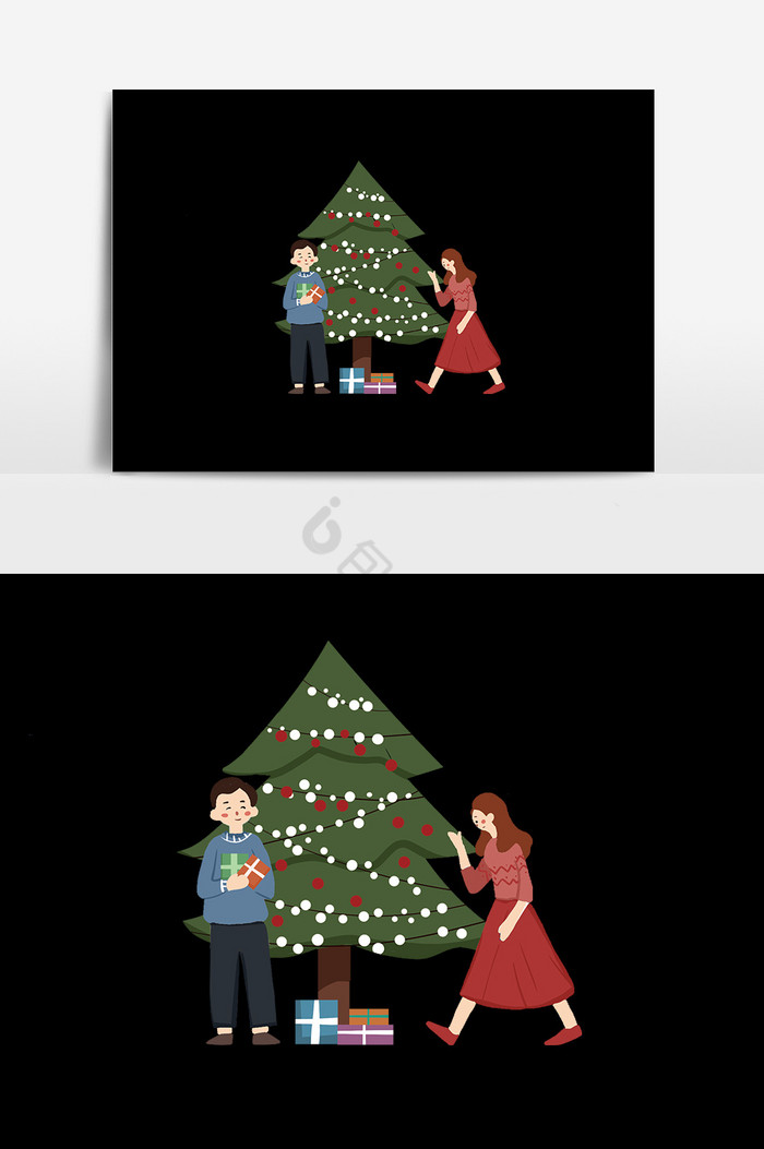 圣诞节送圣诞礼物插画图片