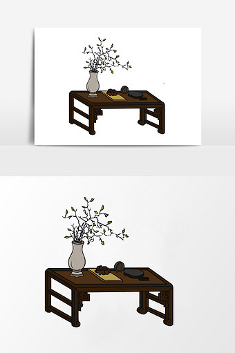 手绘古代桌案香几花饰元素图片下载