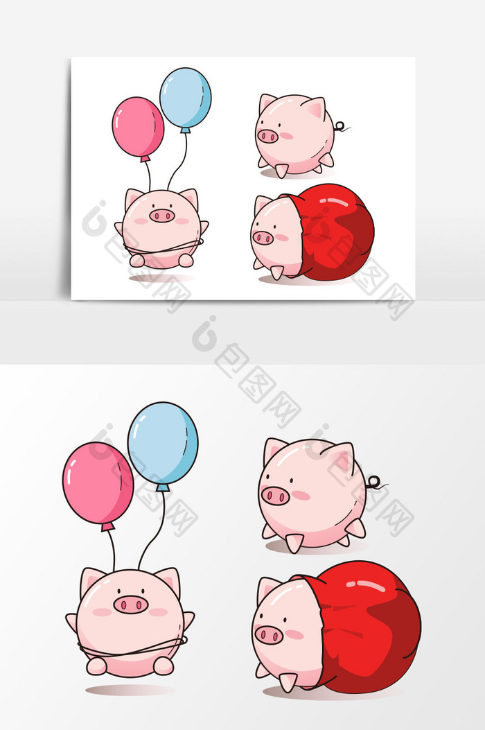 卡通猪年小猪形象元素