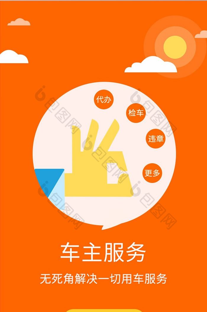橙色简约汽车服务app引导页移动界面