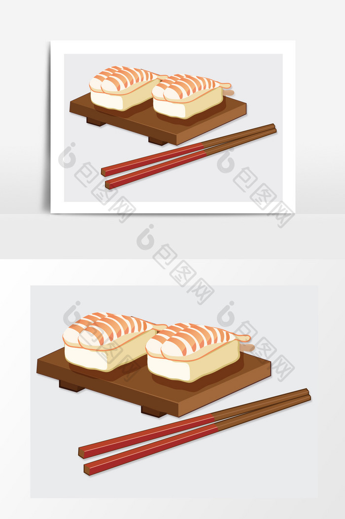 寿司三文鱼日式筷子扁平矢量手绘素材