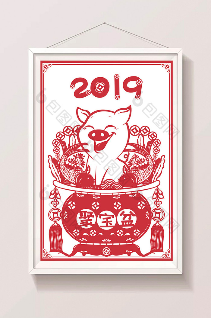 2019猪年聚宝盆插画图片图片