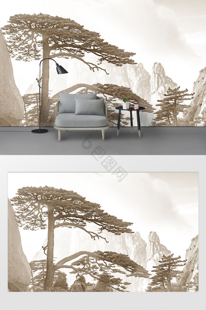 国画瀑布山水画