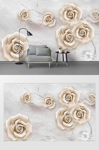 欧式艺术3d玫瑰花枝浮雕背景墙图片