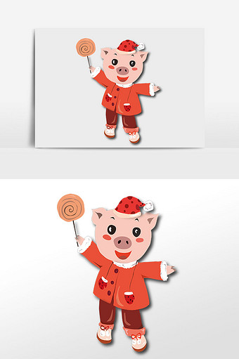 粉色剪纸风扁平小猪年画插画图片