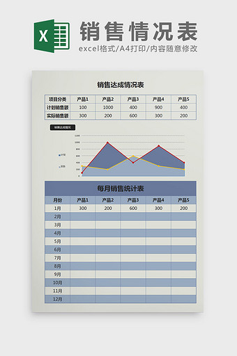 灰蓝色销售情况表excel模板图片