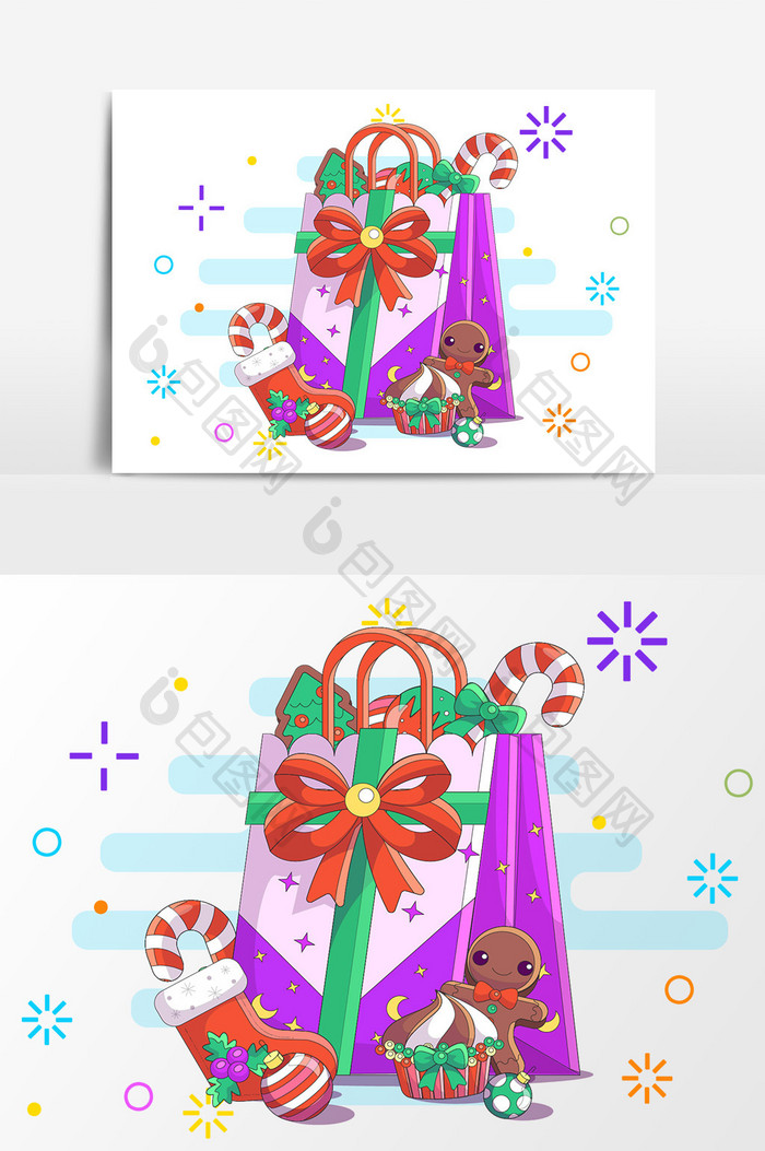 圣诞节礼盒设计元素手绘