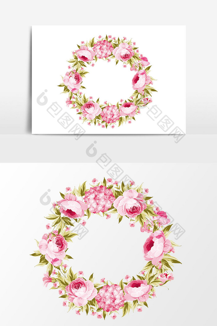 粉色花朵花环设计元素