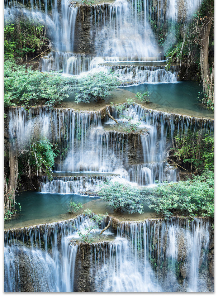 3d立體瀑布流水樹林地板畫