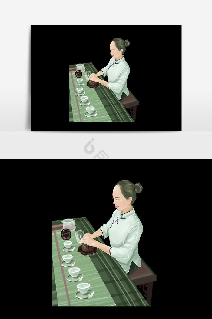 中国文化茶道品茶插画图片