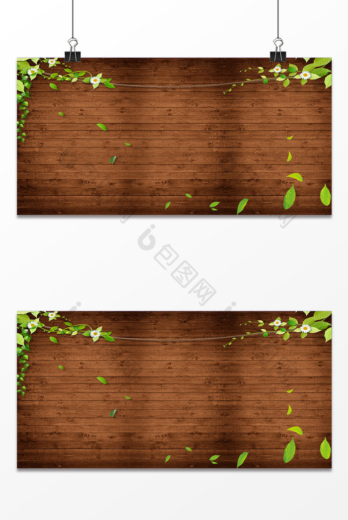 文艺植物木纹背景设计