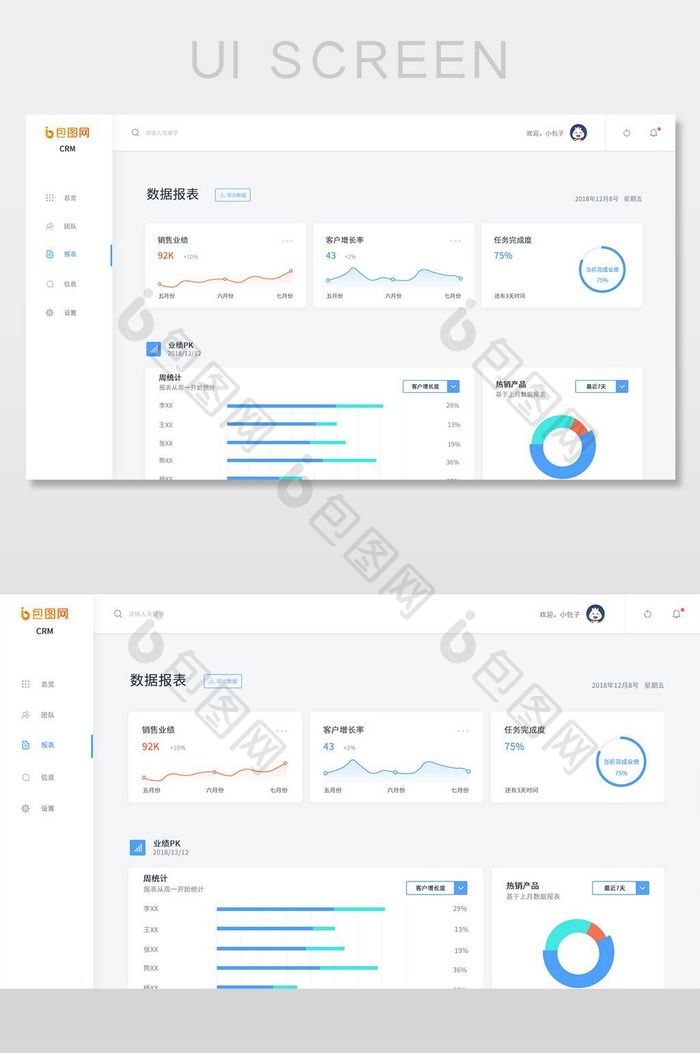 蓝色简约清爽扁平风后台CRM网页界面