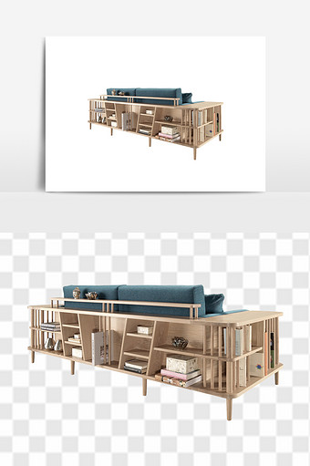 多功能储物木质布艺沙发元素图片