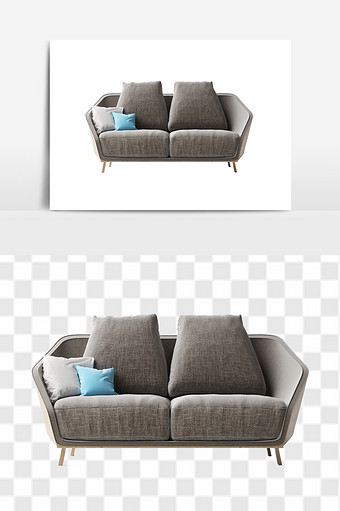 后现代简欧休闲双人布艺沙发组合元素图片
