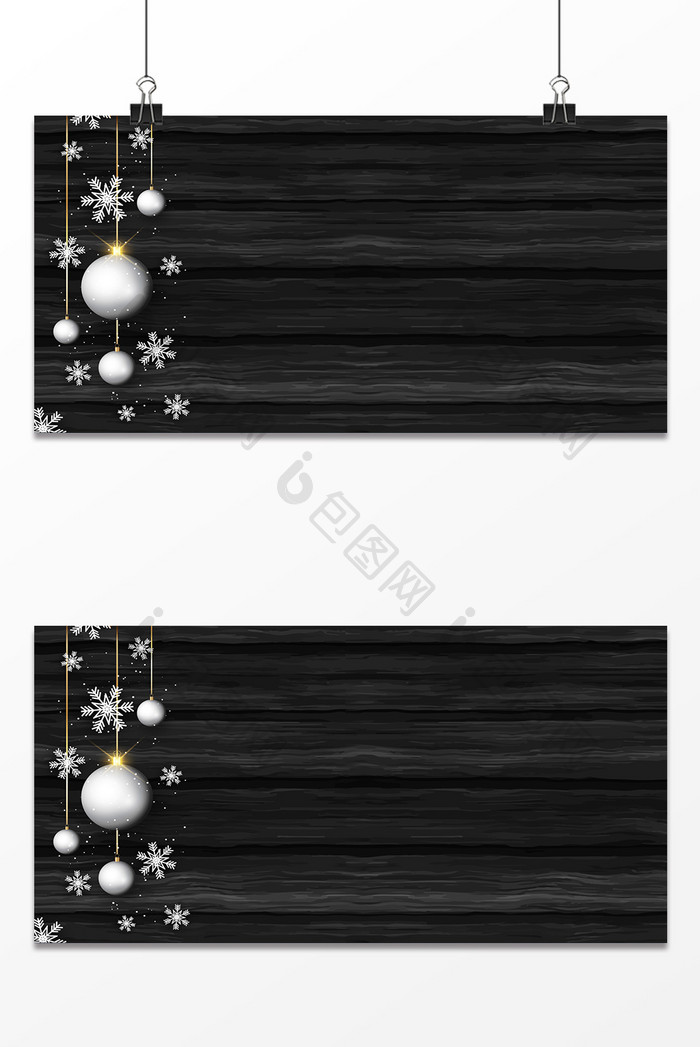 黑色木板纹理简约大气雪花礼物圣诞节背景