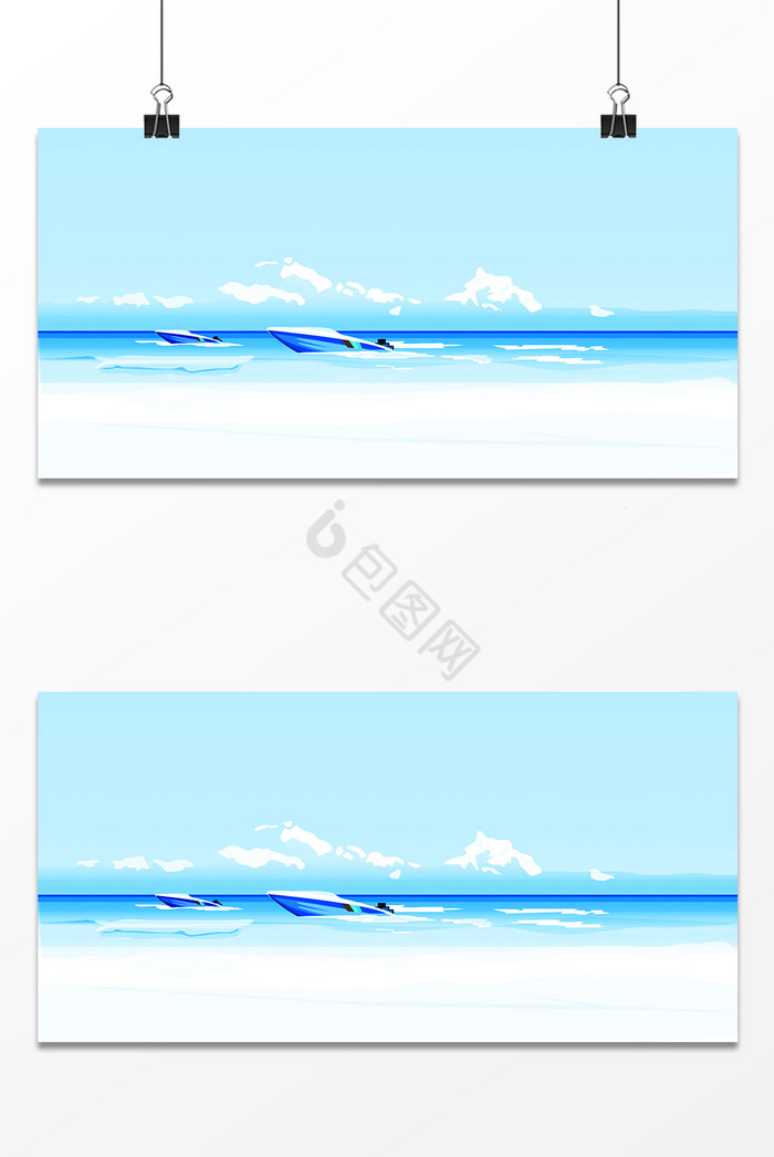 文艺海边风景沙滩蓝天白云轮船图片