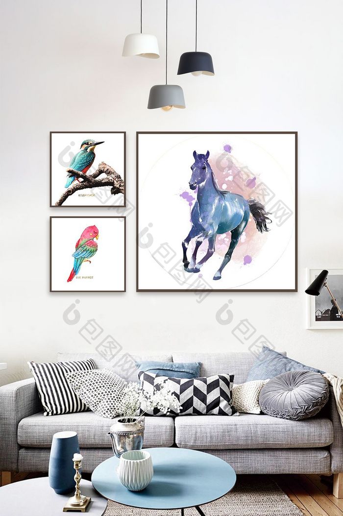 北欧彩色鹦鹉简约动物鸟类装饰画