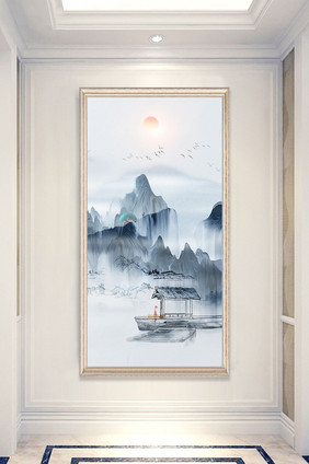 精品新中式山水挂画玄关背景