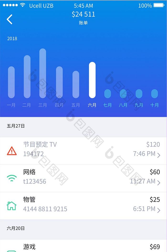 扁平简约金融app最近消费UI移动界面