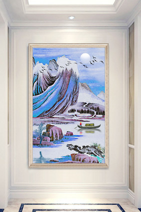 中式水墨画水彩艺术山峰山水画玄关装饰画