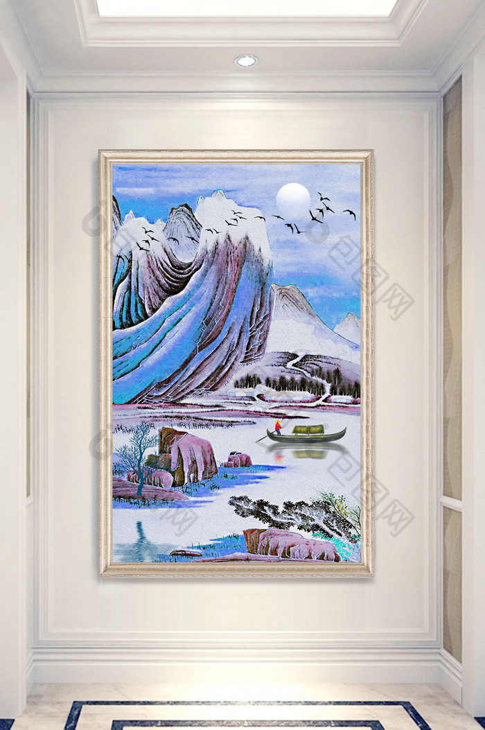 中式水墨画水彩艺术山峰山水画玄关装饰画