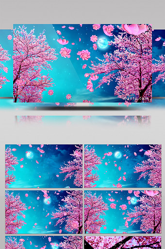 紫色色调粒子花瓣掉落树木节日背景素材图片