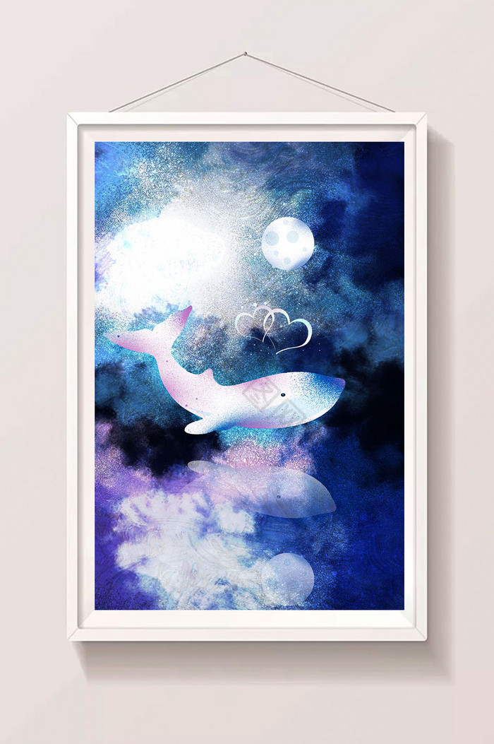 星空鲸鱼肌理治愈系插画