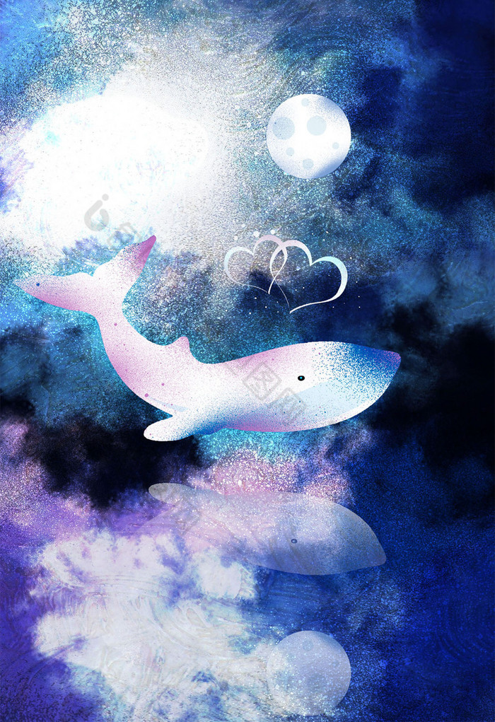 星空鲸鱼肌理治愈系插画图片