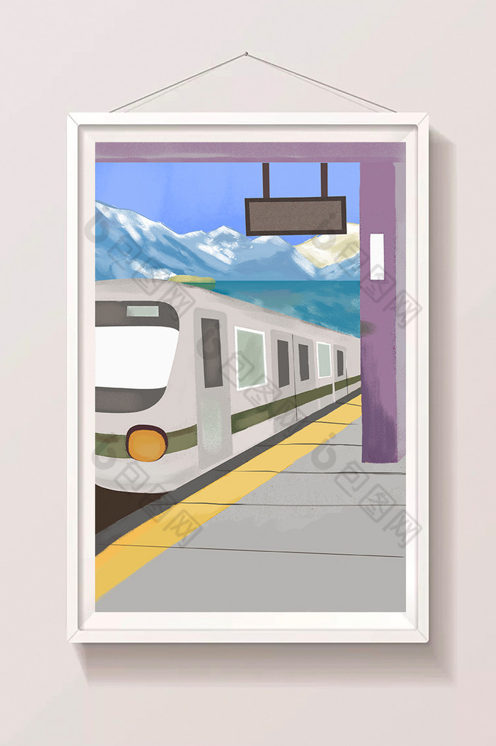 火车站台插画图片