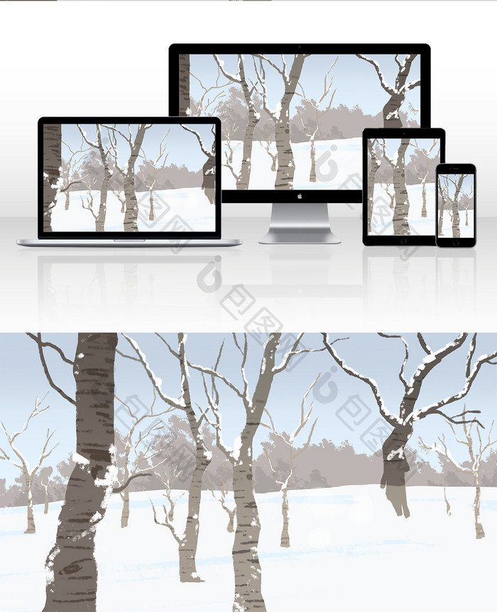 手绘雪后的森林插画背景