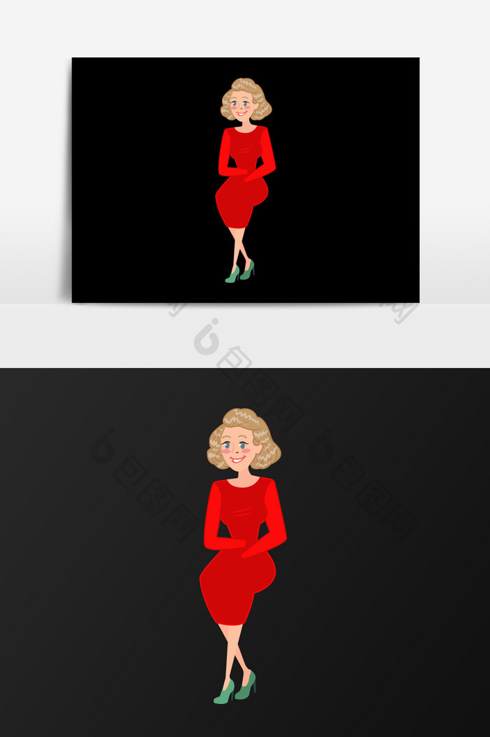 手绘红色连衣裙的女人插画元素