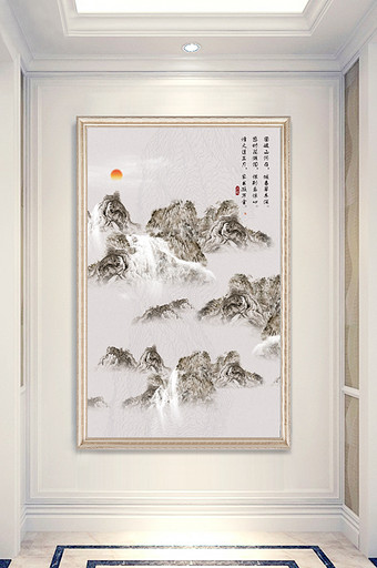 流水生财山水海纳百川中式玄关装饰画图片