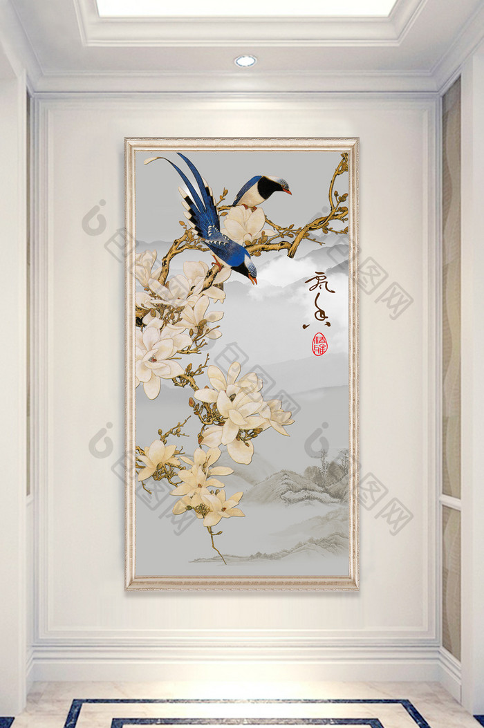 新中式山水花鸟玄关装饰画
