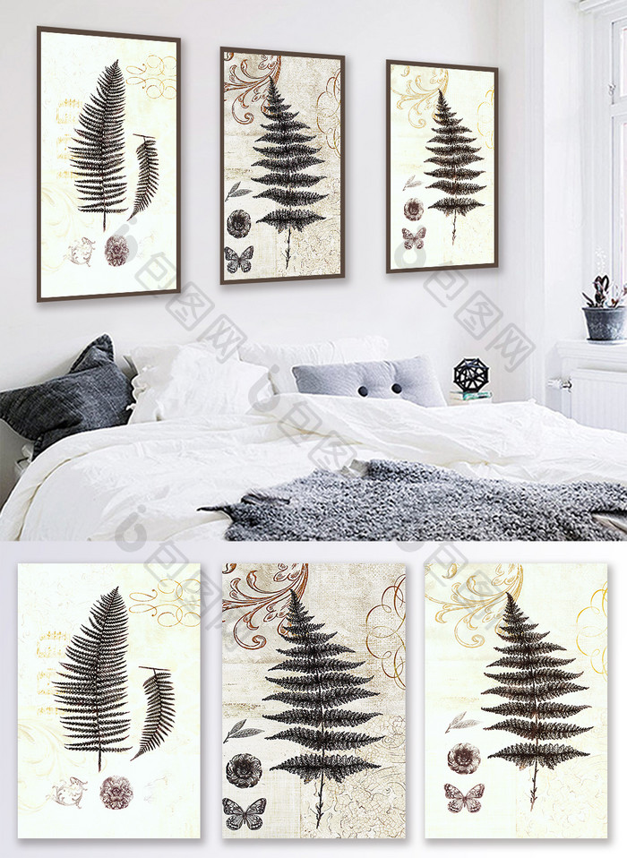 北欧抽象树木棕树清新简约装饰画素材