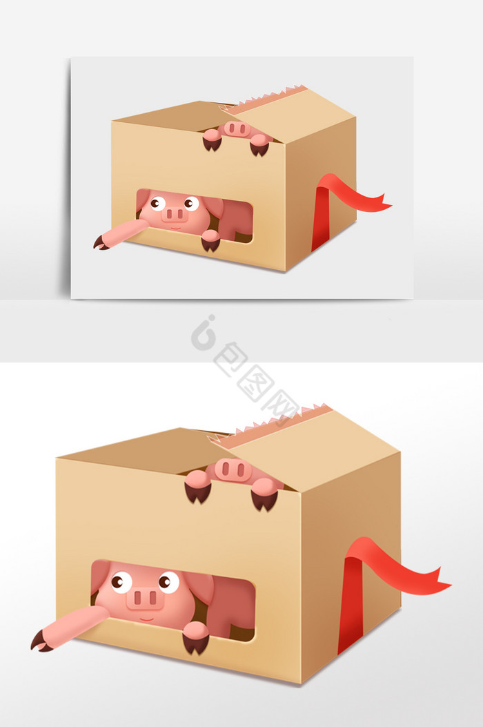 2019猪年幽默装在箱子里的小猪图片