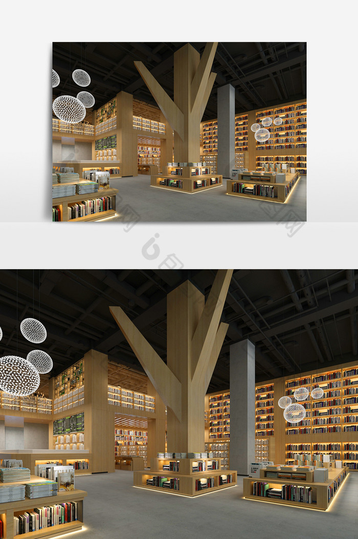 后现代大型书店设计商铺3d模型效果图图片图片